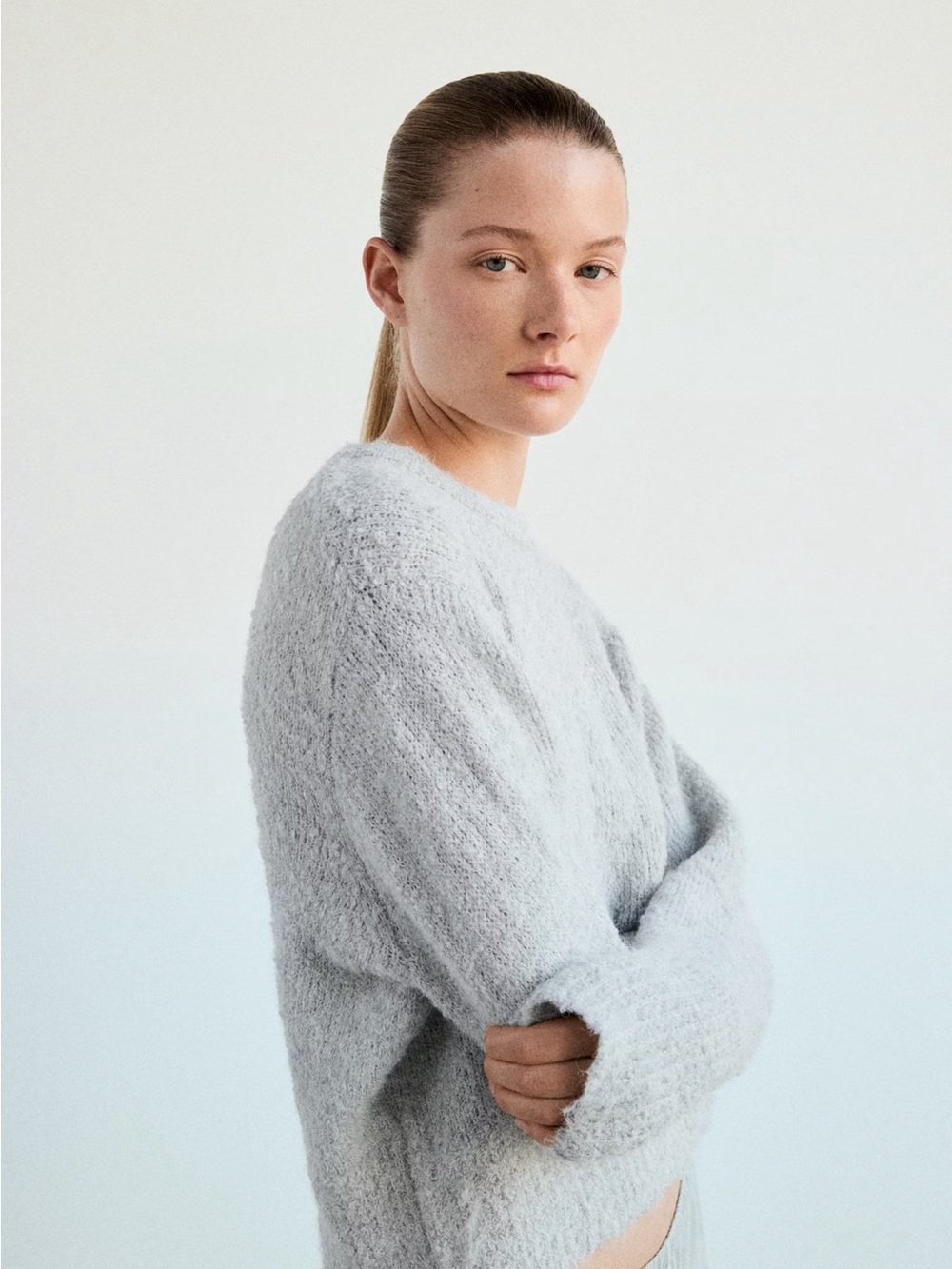 Mango Soft Textured Sweater in Light Gray